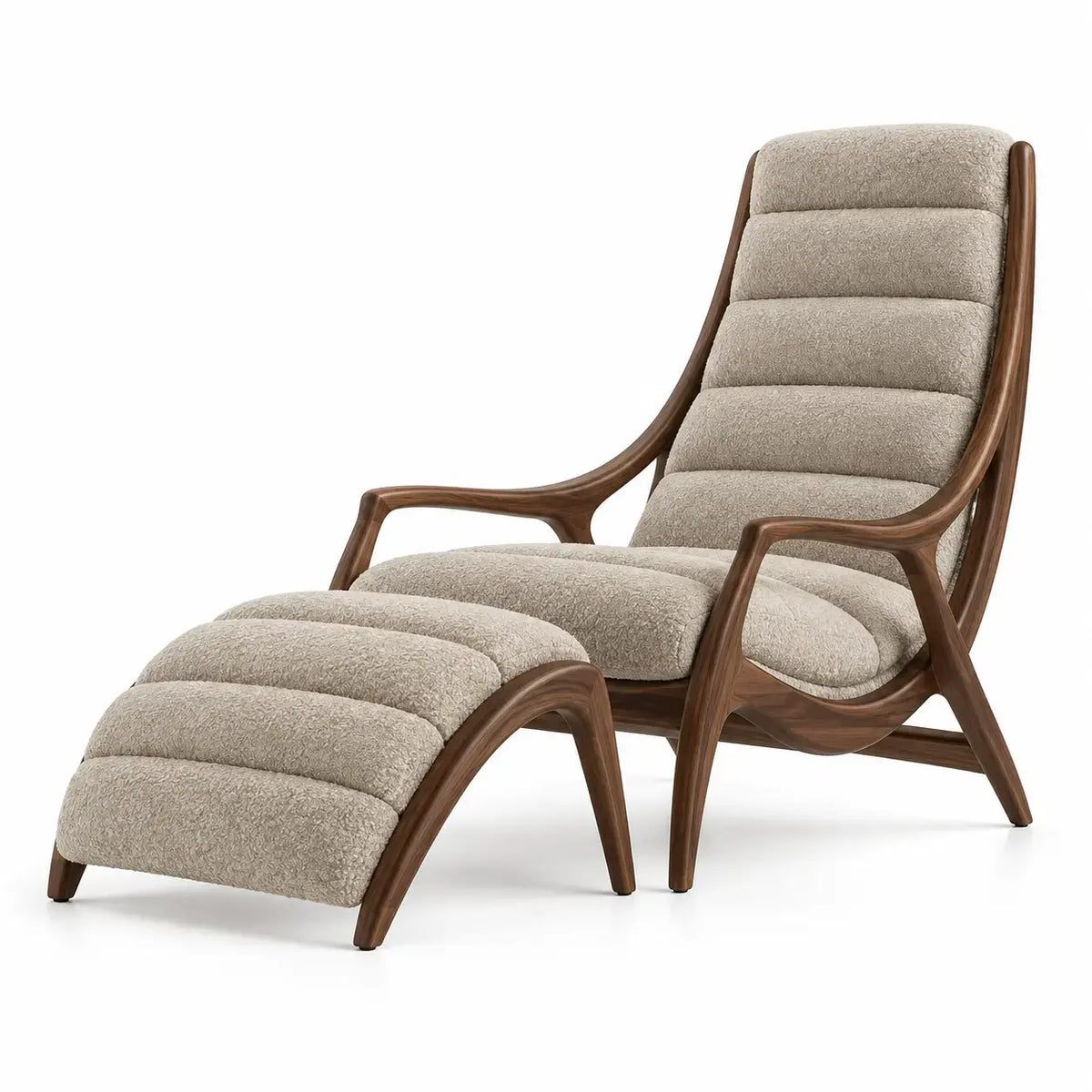 Fåtölj med fotpall och hög indelad rygg – beige/brun